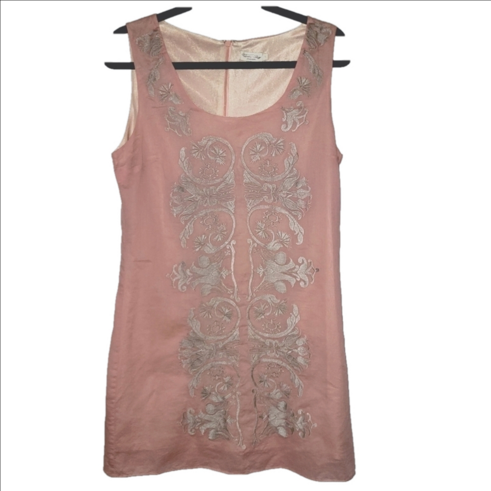 Tasha Polizzi Cotton Embroidered Lined Dress Blush Pink Gray S